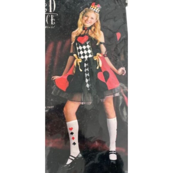 Tween Queen Of Hearts Costume Fun World Wicked Innocence Size 8-10 Black Red NEW - Picture 1 of 8